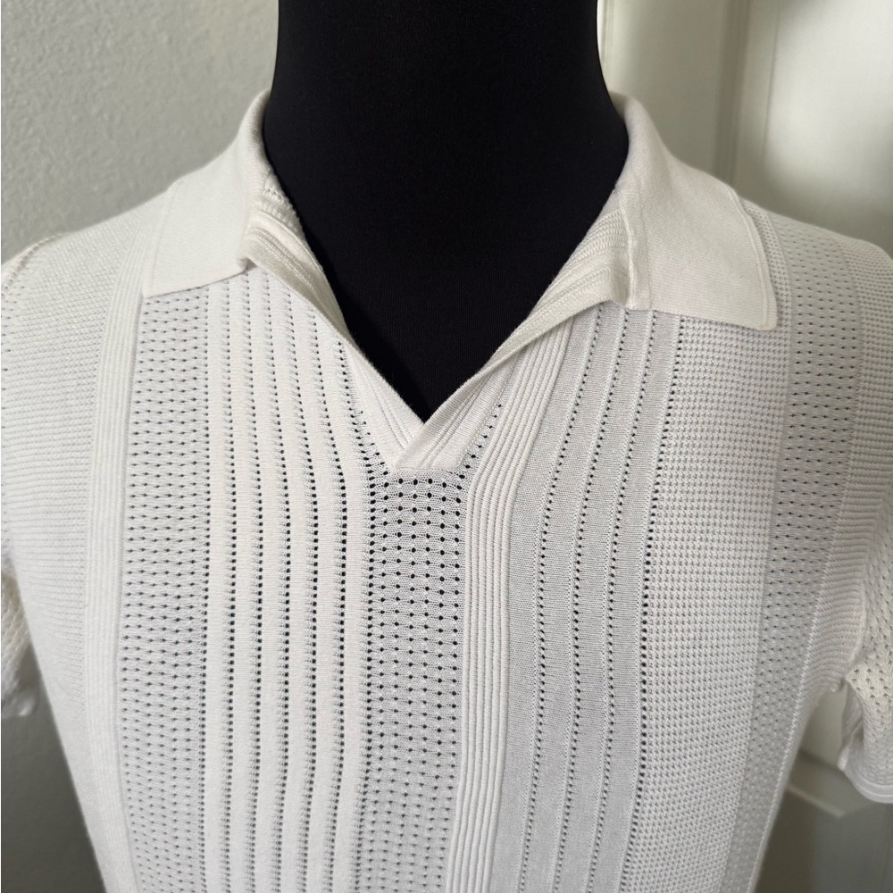 Reiss White Knit Polo Top